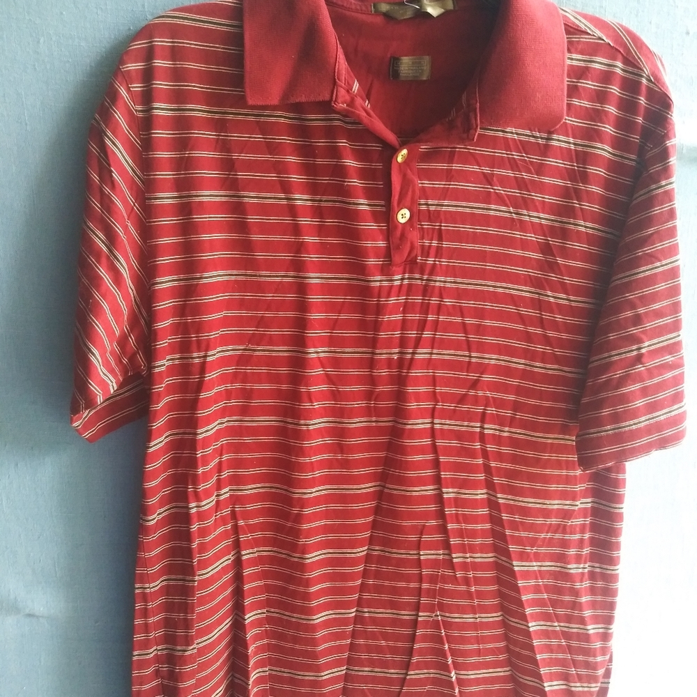Tiger Woods Men's Size Medium M Red Striped Golf Polo